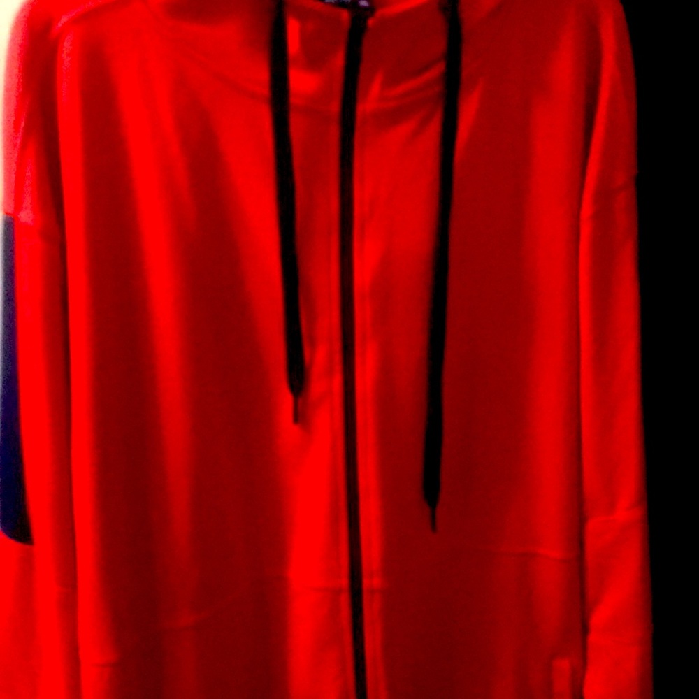 Red hooded zip jacket